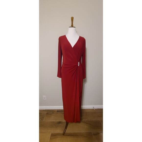 Lauren Ralph Lauren Jersey Red Surplice Gown Size 14 EUC - Picture 1 of 9